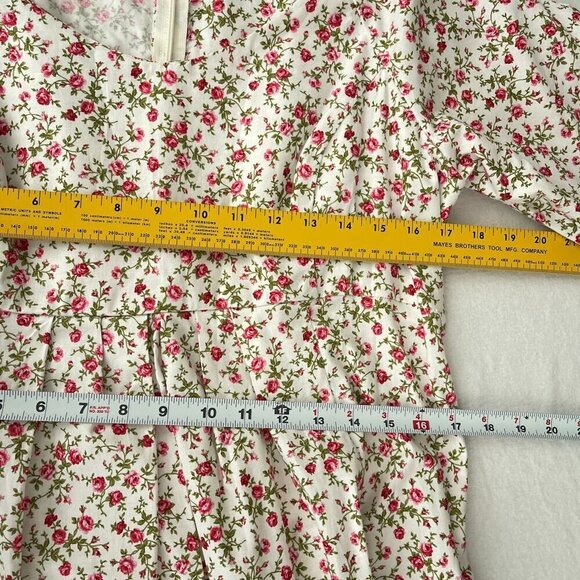 Vintage Handmade Floral Dress White & Pink Pleated Cottage Garden Scoop S/M - Picture 6 of 10